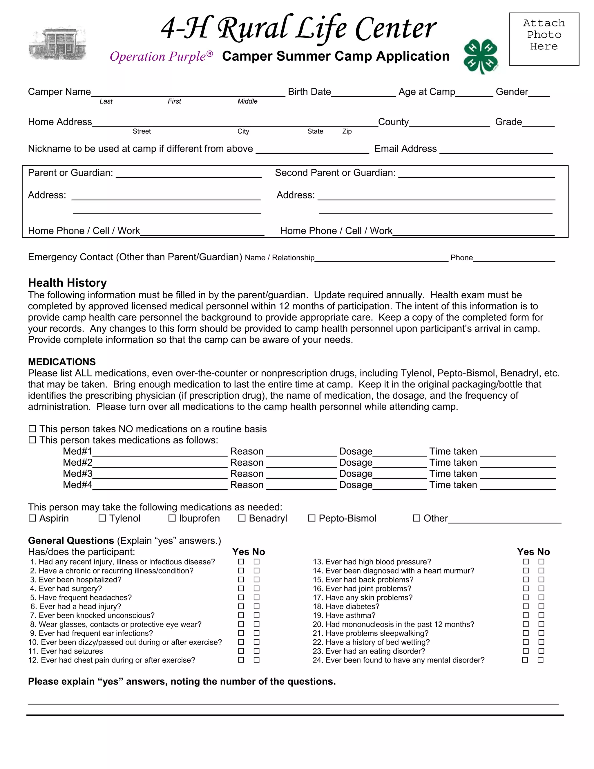 Operation purple summer camp packet | PDF