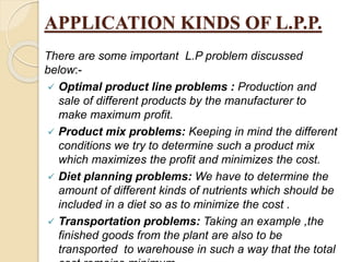  A set of values of variables satisfying the constraints
of a L.P.P is called a solution of a L.P.P. Say for
example:-
le...