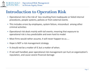Operation risk management in Private Equity firms | PDF