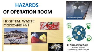 HAZARDS
OF OPERATION ROOM
Dr Nisar Ahmed Arain
Assistant professor
Anesthesia/Critical care/ER
 