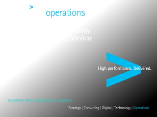 The Untapped Opportunity
of Operations-as-a-Service
Russell Ives
Managing Director
Accenture Operations
16th June 2016
Accenture	POV:	Operations	As	A	Service
 