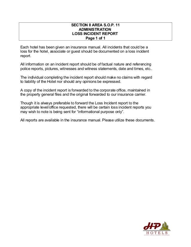 operations manual hotel guest incident report form
