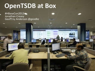 OpenTSDB at Box
#HBaseCon2013
Jonathan Creasy
Geoffrey Anderson @geodbz
 