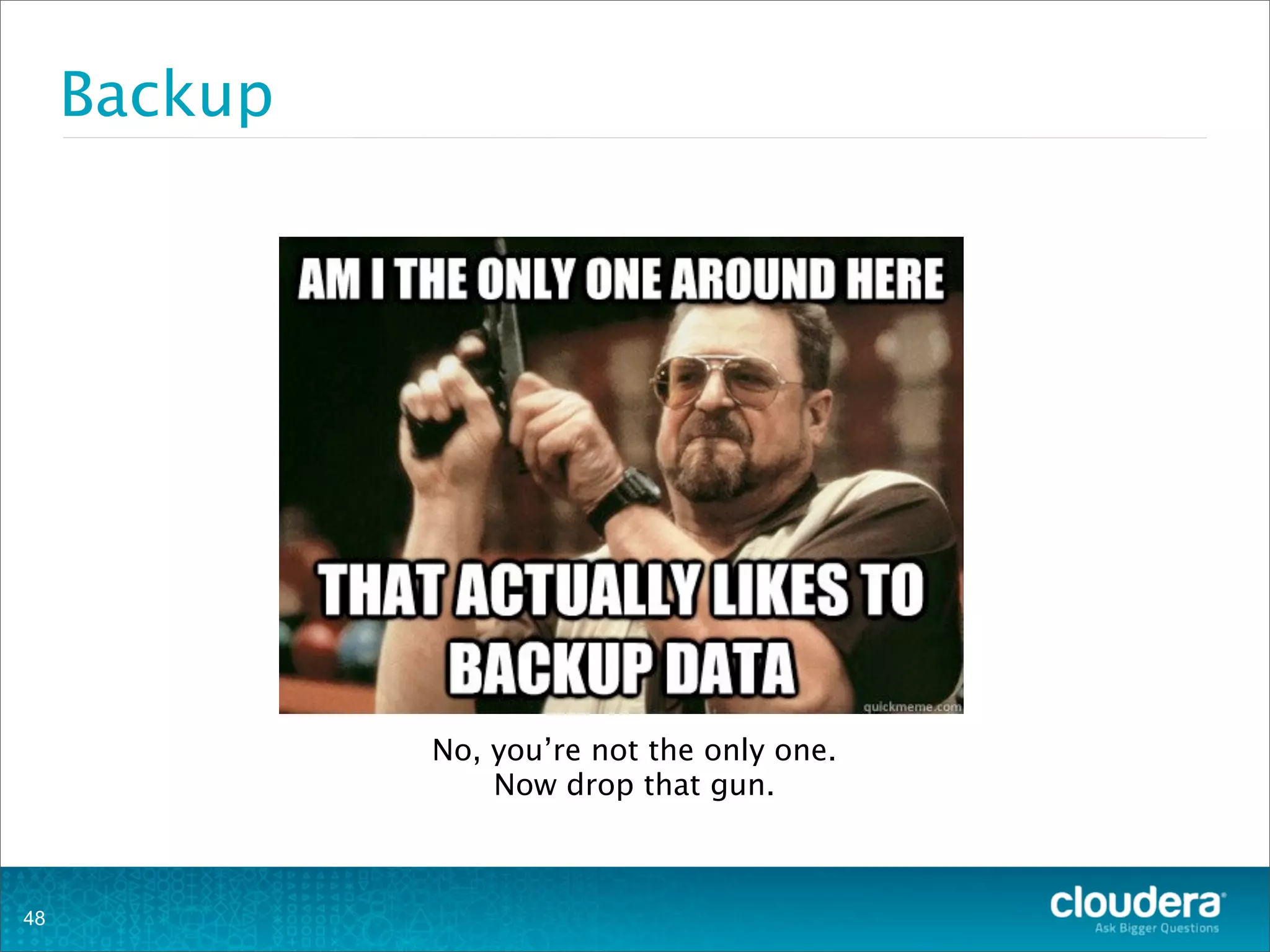 Backup
48
No, you’re not the only one.
Now drop that gun.
 