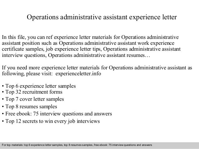 operations administrative assistant experience letter operations assistant resumes