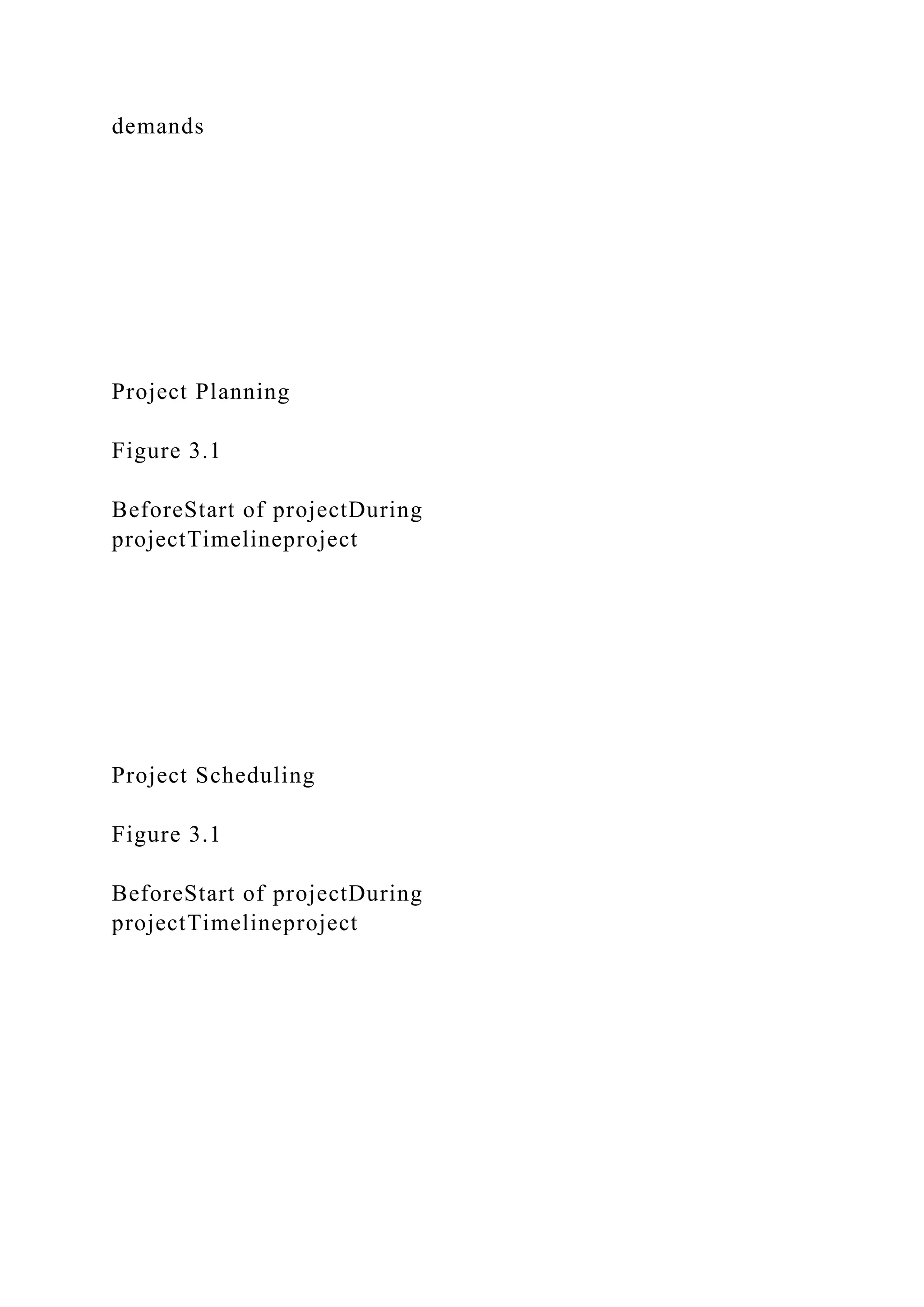 demands
Project Planning
Figure 3.1
BeforeStart of projectDuring
projectTimelineproject
Project Scheduling
Figure 3.1
BeforeStart of projectDuring
projectTimelineproject
 
