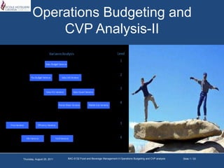 Operations Budgeting and CVP Analysis-II BAC-5132 Food and Beverage Management-II-Operations Budgeting and CVP analysis Slide 1 / 33 Monday, August 22, 2011 