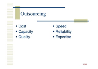 Outsourcing

Cost           Speed
Capacity       Reliability
Quality        Expertise




                             6-280
 