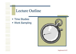 Lecture Outline
Time Studies
Work Sampling




                   Supplement 8-433
                              8-
 
