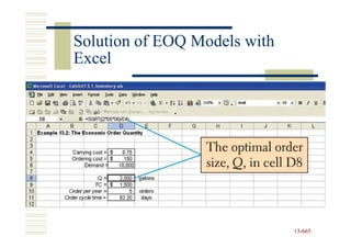 Solution of EOQ Models with
Excel




                              13-665
                              13-
 