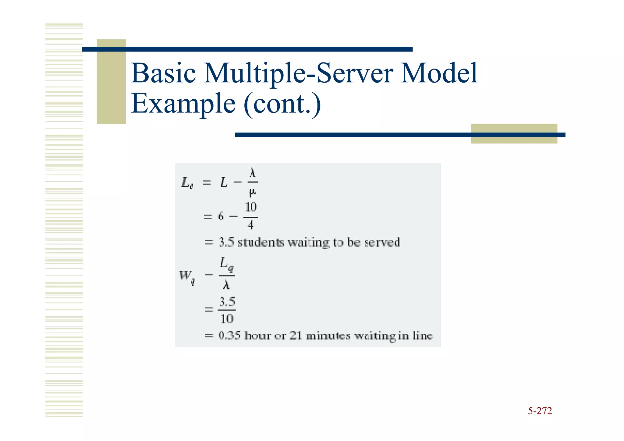 Basic Multiple-Server Model
      Multiple-
Example (cont.)




                              5-272
 