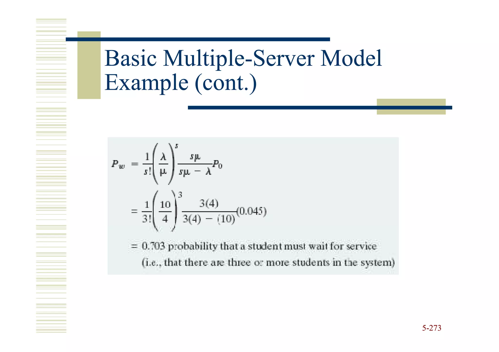 Basic Multiple-Server Model
      Multiple-
Example (cont.)




                              5-273
 