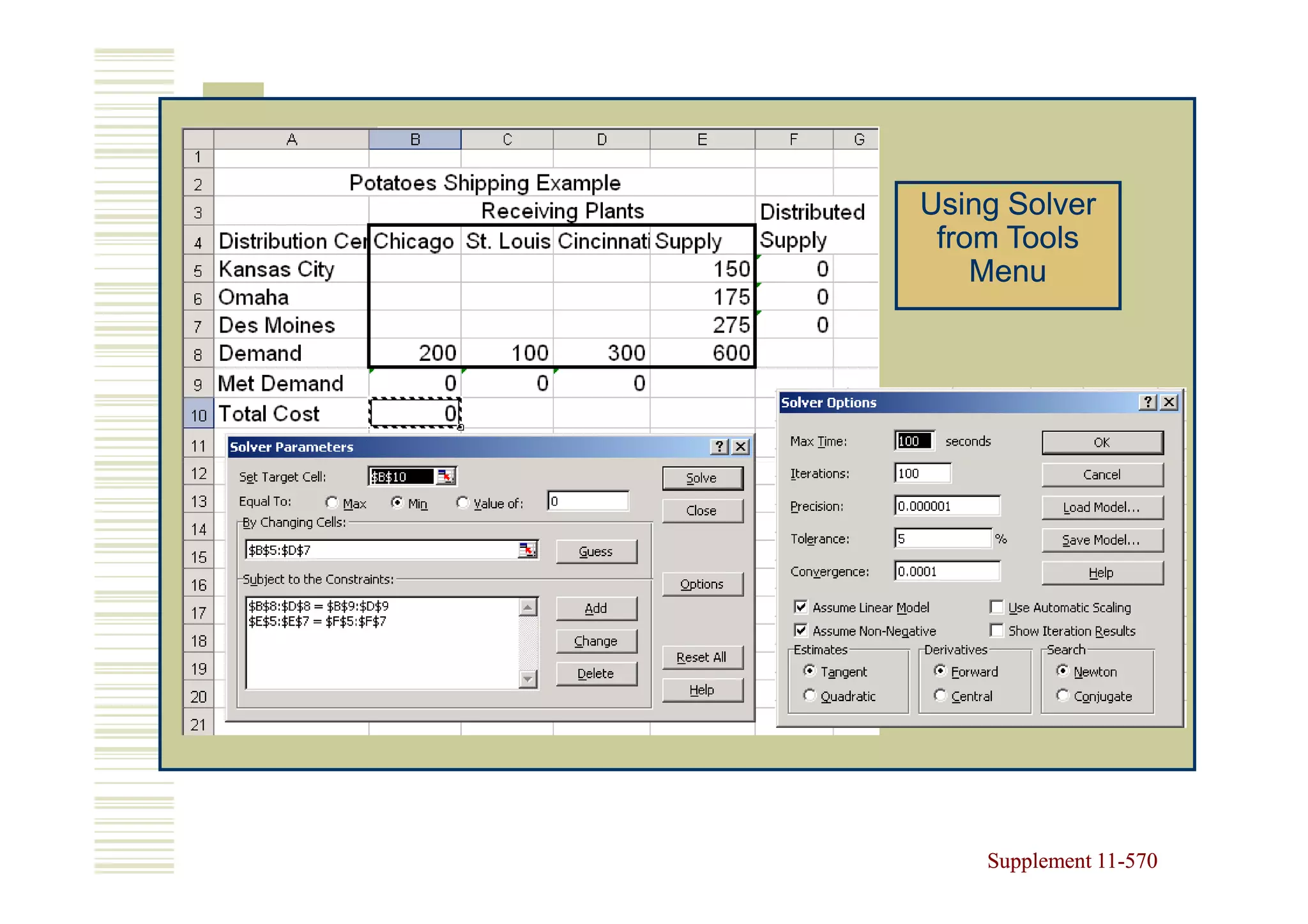 Using Solver
 from Tools
    Menu




    Supplement 11-570
               11-
 