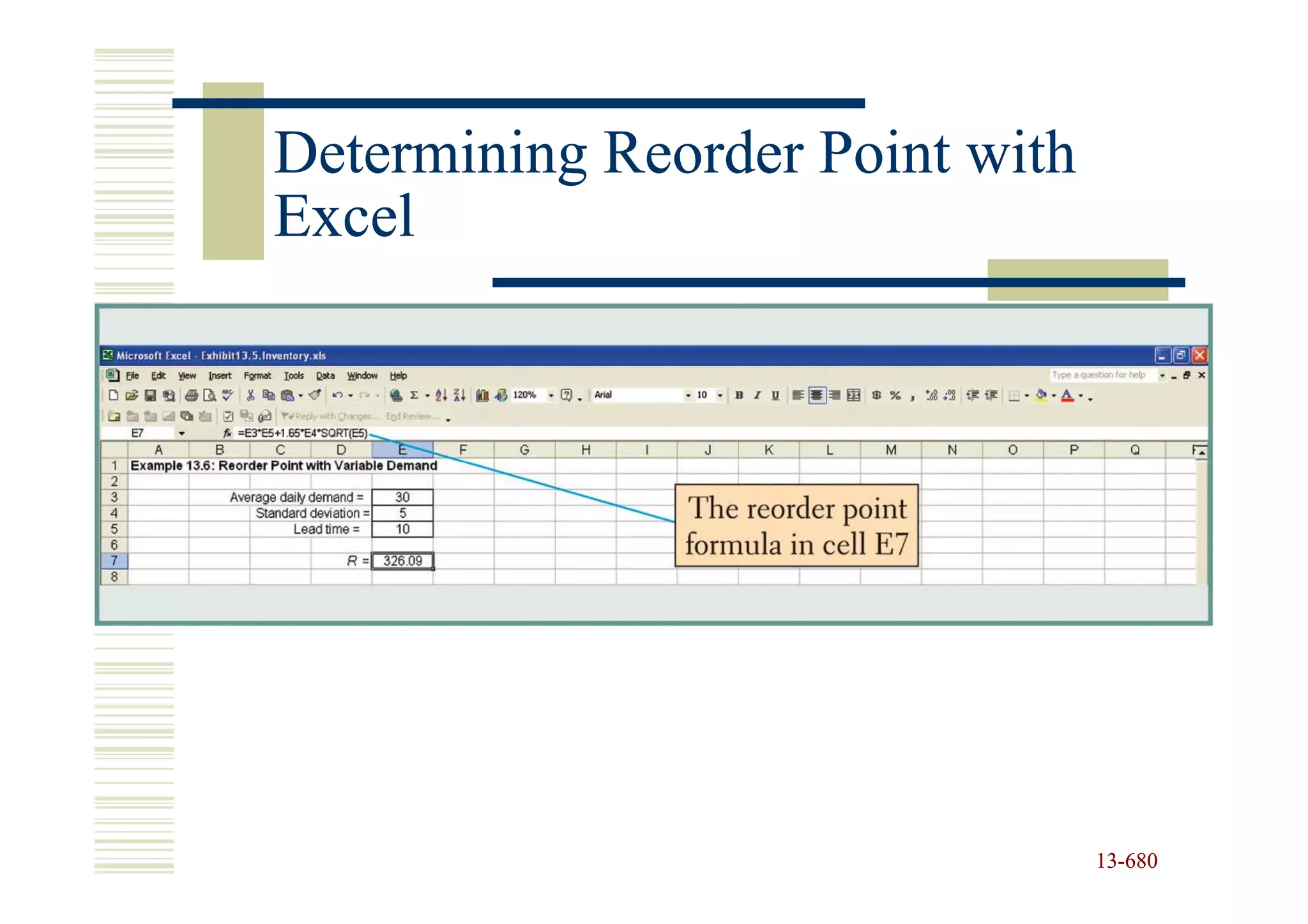 Determining Reorder Point with
Excel




                                 13-680
                                 13-
 