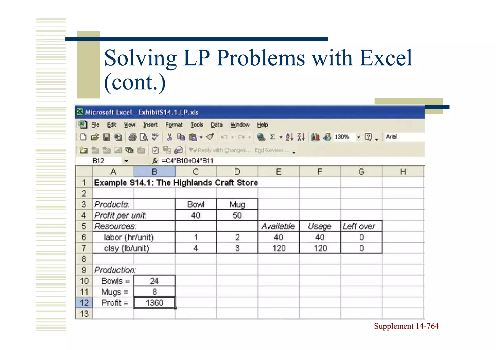 Solving LP Problems with Excel
(cont.)




                          Supplement 14-764
                                     14-
 
