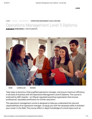 Operations Management Level 5 Diploma - Course Gate | PDF
