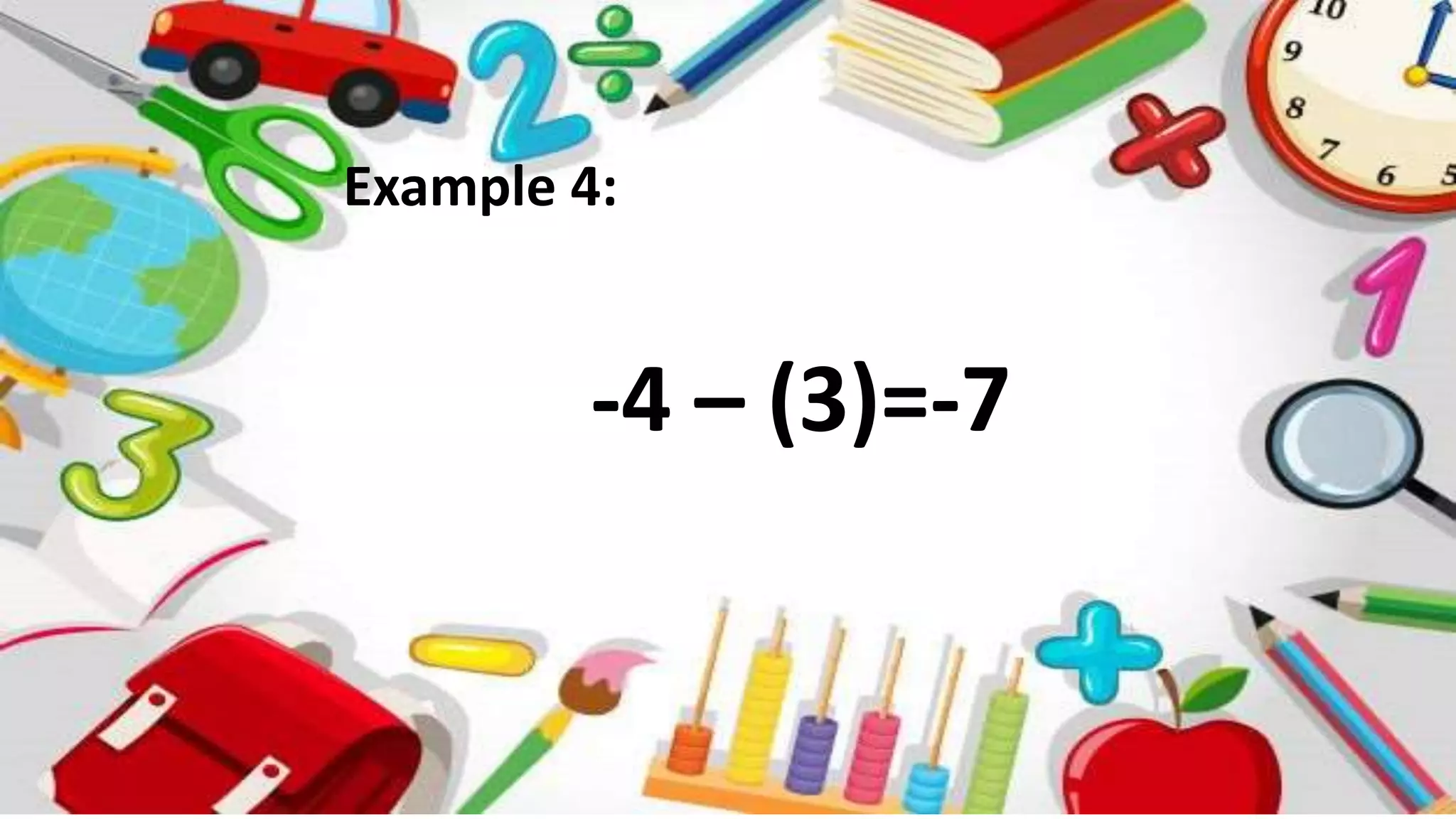 Example 4:
-4 – (3)=-7
 