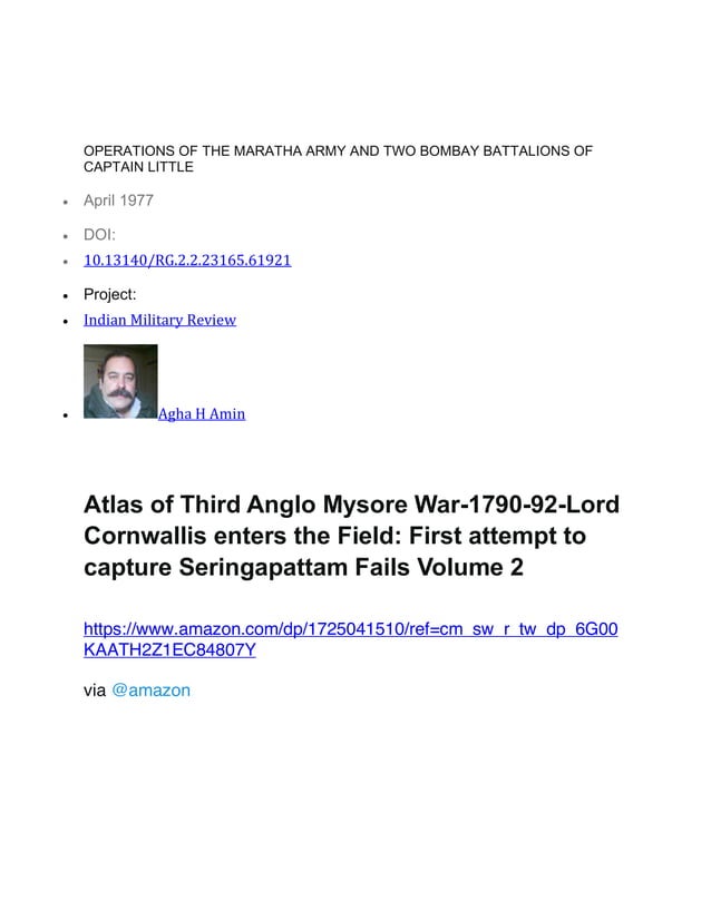 OPERATIONS OF THE MARATHA ARMY AND TWO BOMBAY BATTALIONS OF CAPTAIN LITTLE