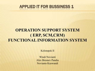 Applied IT for Bussiness 1 1 OPERATION SUPPORT SYSTEM  ( ERP, SCM,CRM) FUNCTIONAL INFORMATION SYSTEM  Kelompok II   WindiNovianti Alex BresnevPandia NoviantoKuswandi 