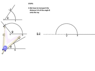 STEPS:
2.We have to transport the
distance 3-4 of the angle B
onto the ray
 