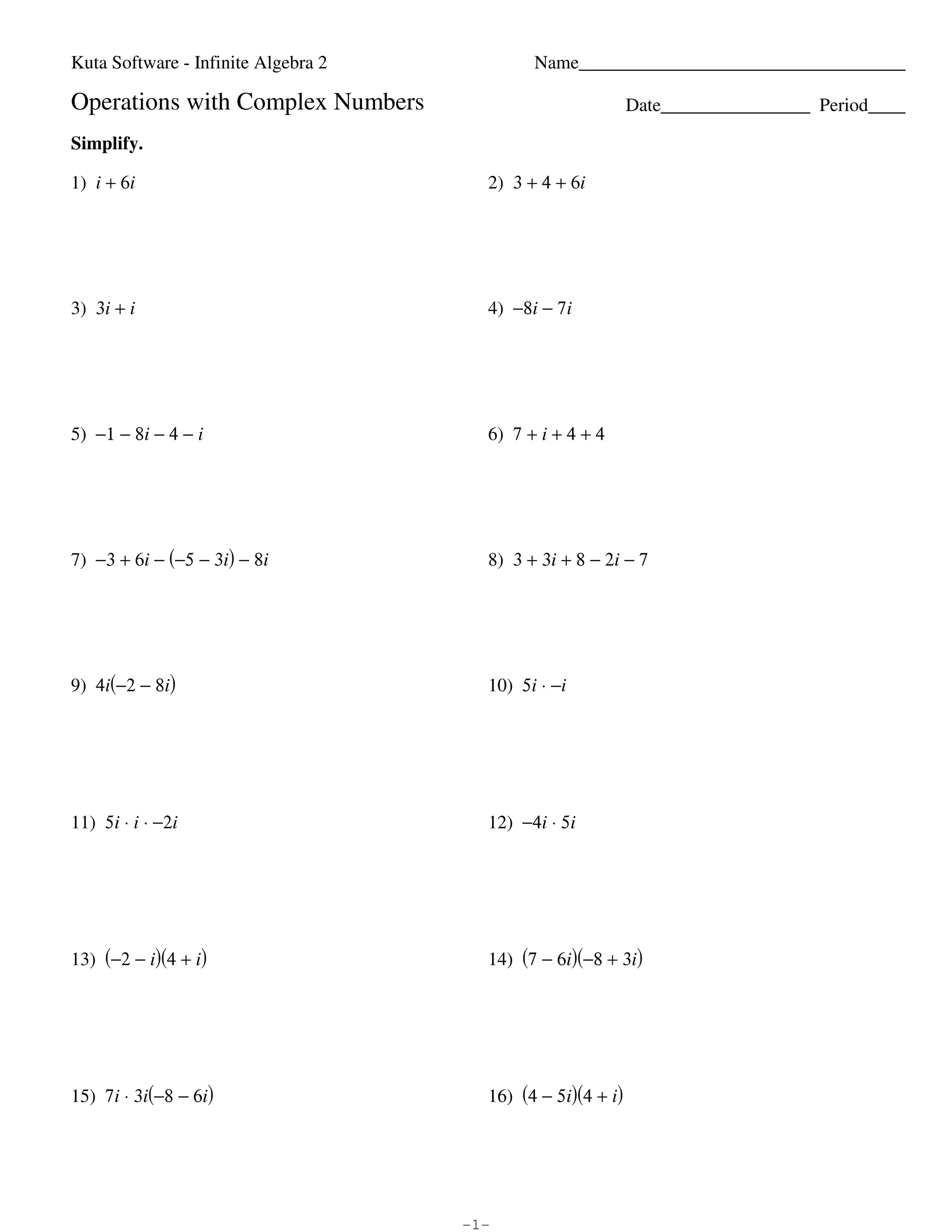 Operations with complex numbers | PDF