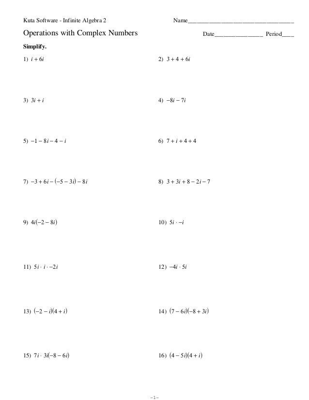 Algebra 2 Simplifying Complex Numbers Worksheet Answers Kuta Software