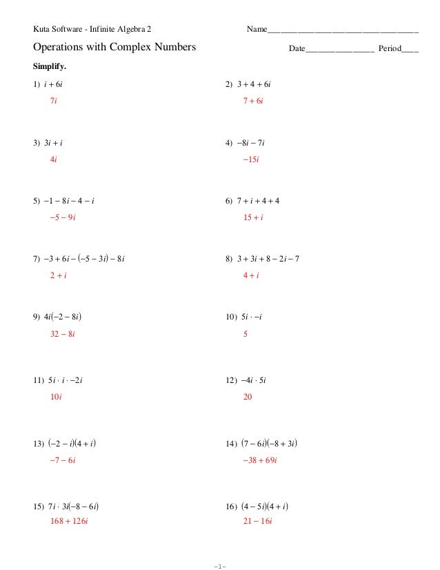 Operations With Complex Numbers Worksheet Answers