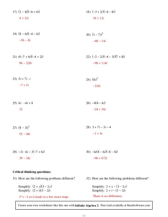 Simplifying Complex Numbers Worksheet Answers Kuta Software Doris Harvin s Subtraction Worksheets