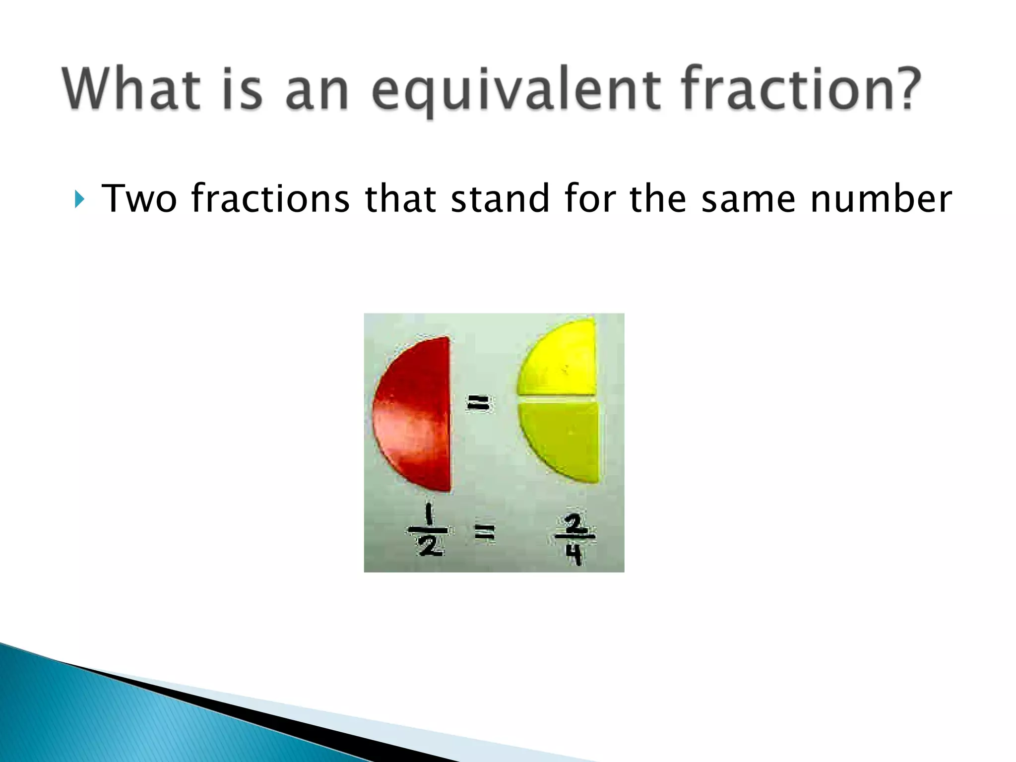 Two fractions that stand for the same number 