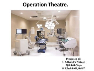 Operation Theatre.
Presented by:
1) S.Chandra Prakash
2) Rohith Sirpa
III B.Tech BME, BVRIT.
 