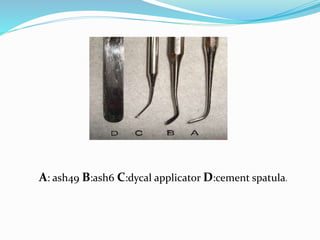 A: ash49 B:ash6 C:dycal applicator D:cement spatula.
 