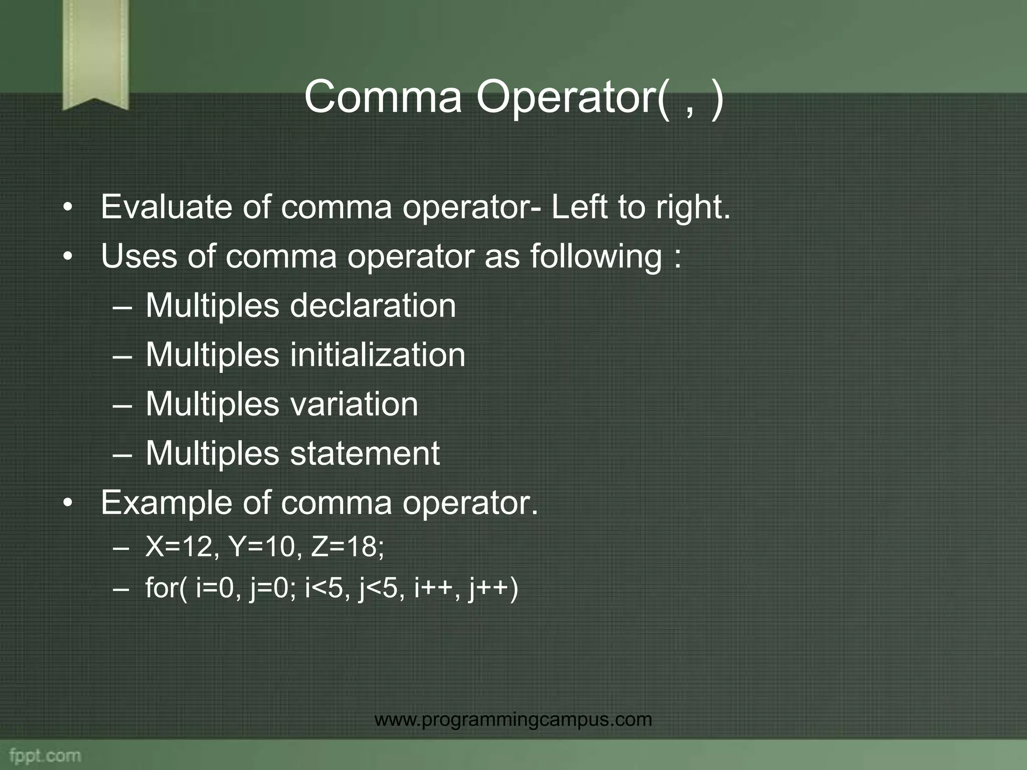 Operator in c programming | PPTX