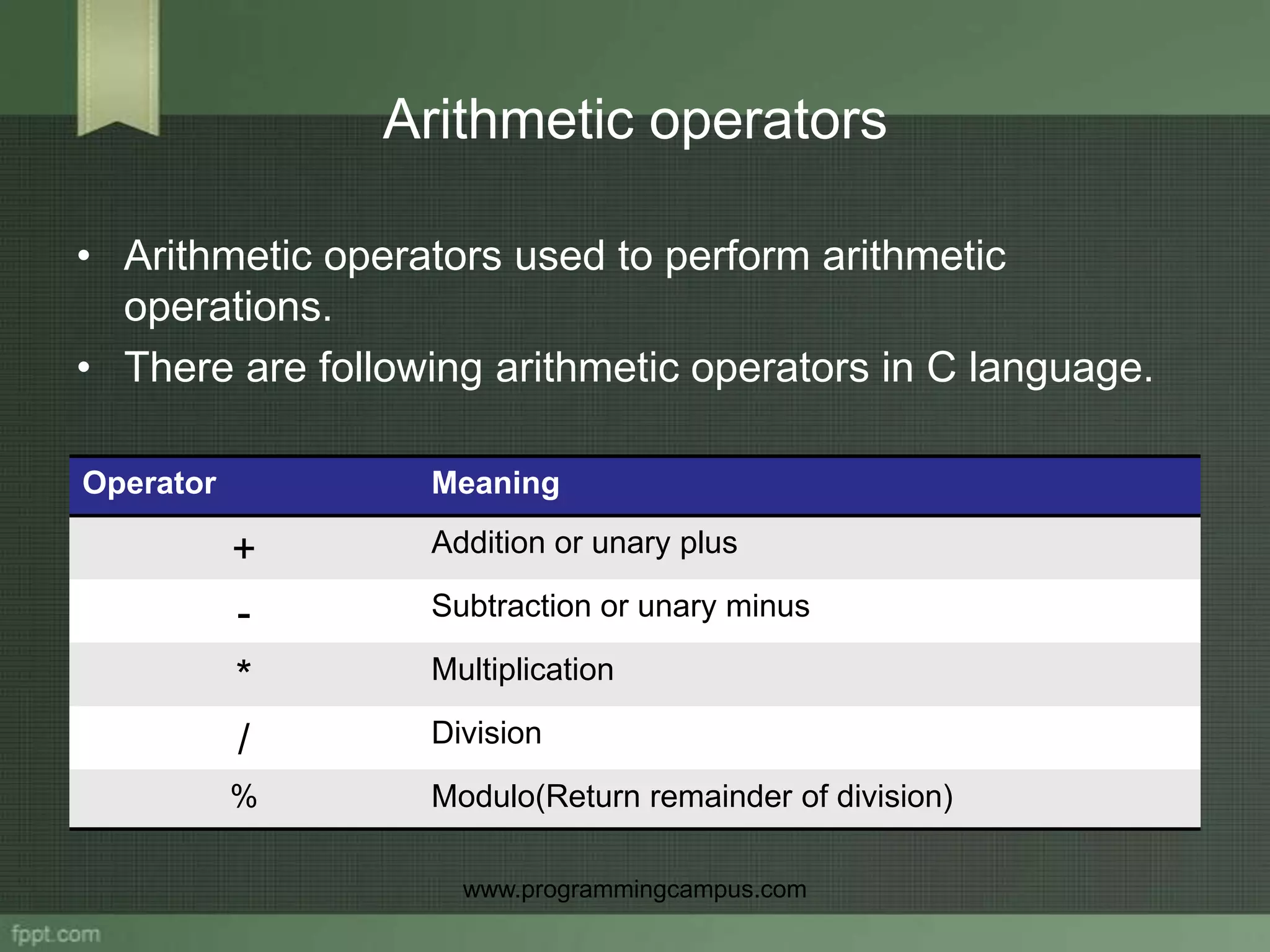 Operator in c programming | PPTX | Programming Languages | Computing