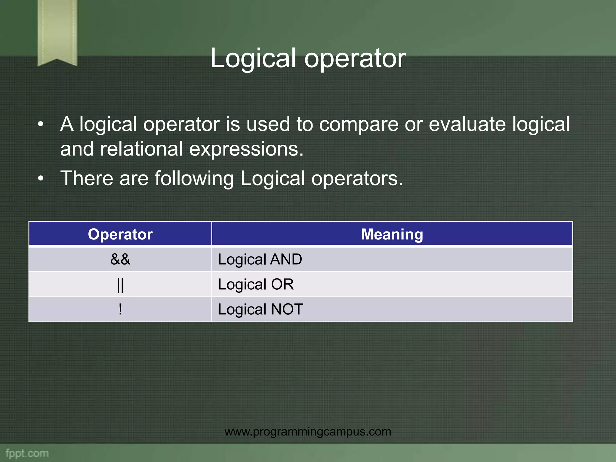 Operator in c programming | PPTX | Programming Languages | Computing