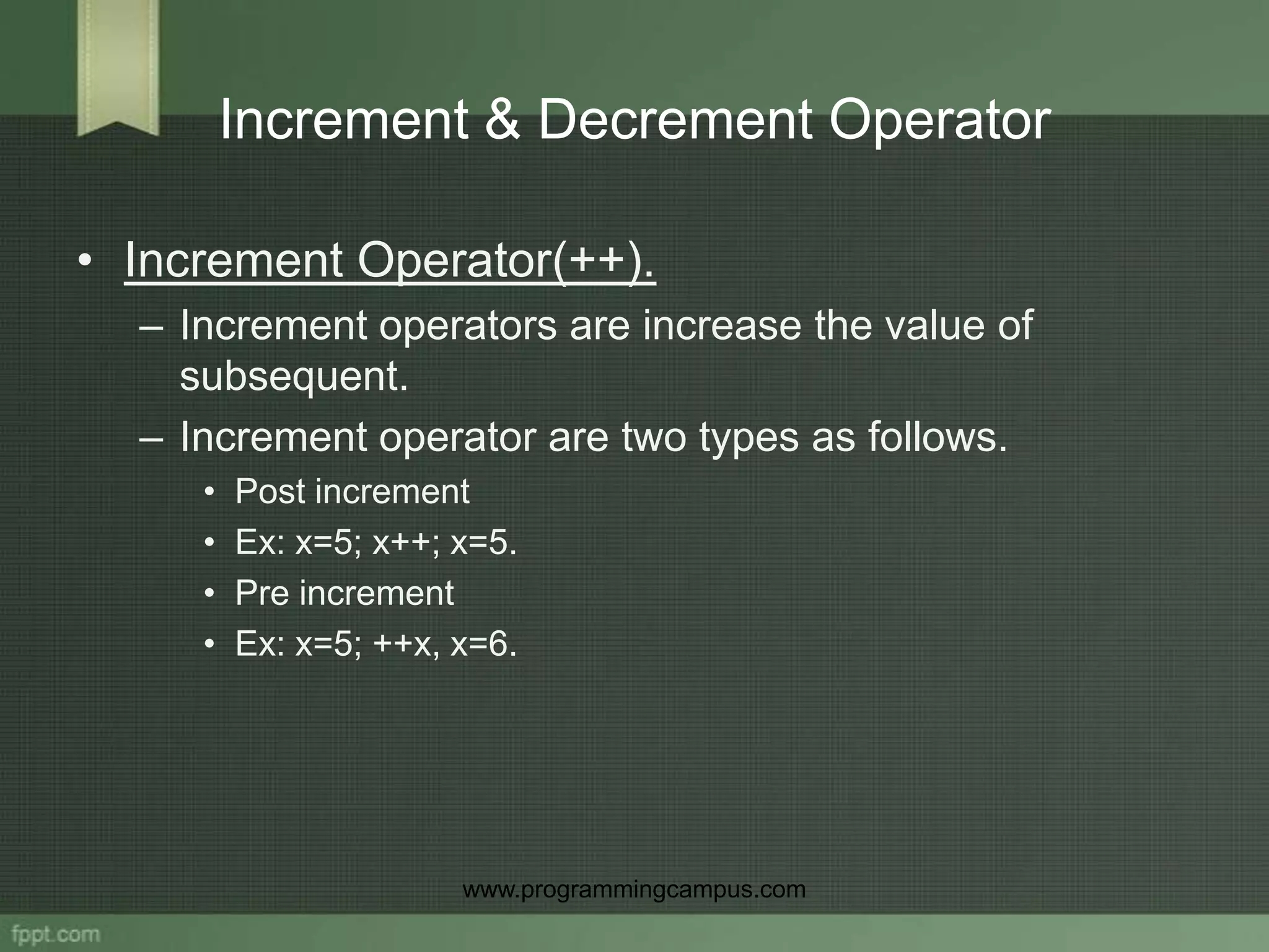 Operator in c programming | PPTX