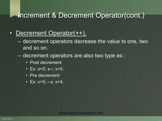 Operator in c programming | PPTX | Programming Languages | Computing