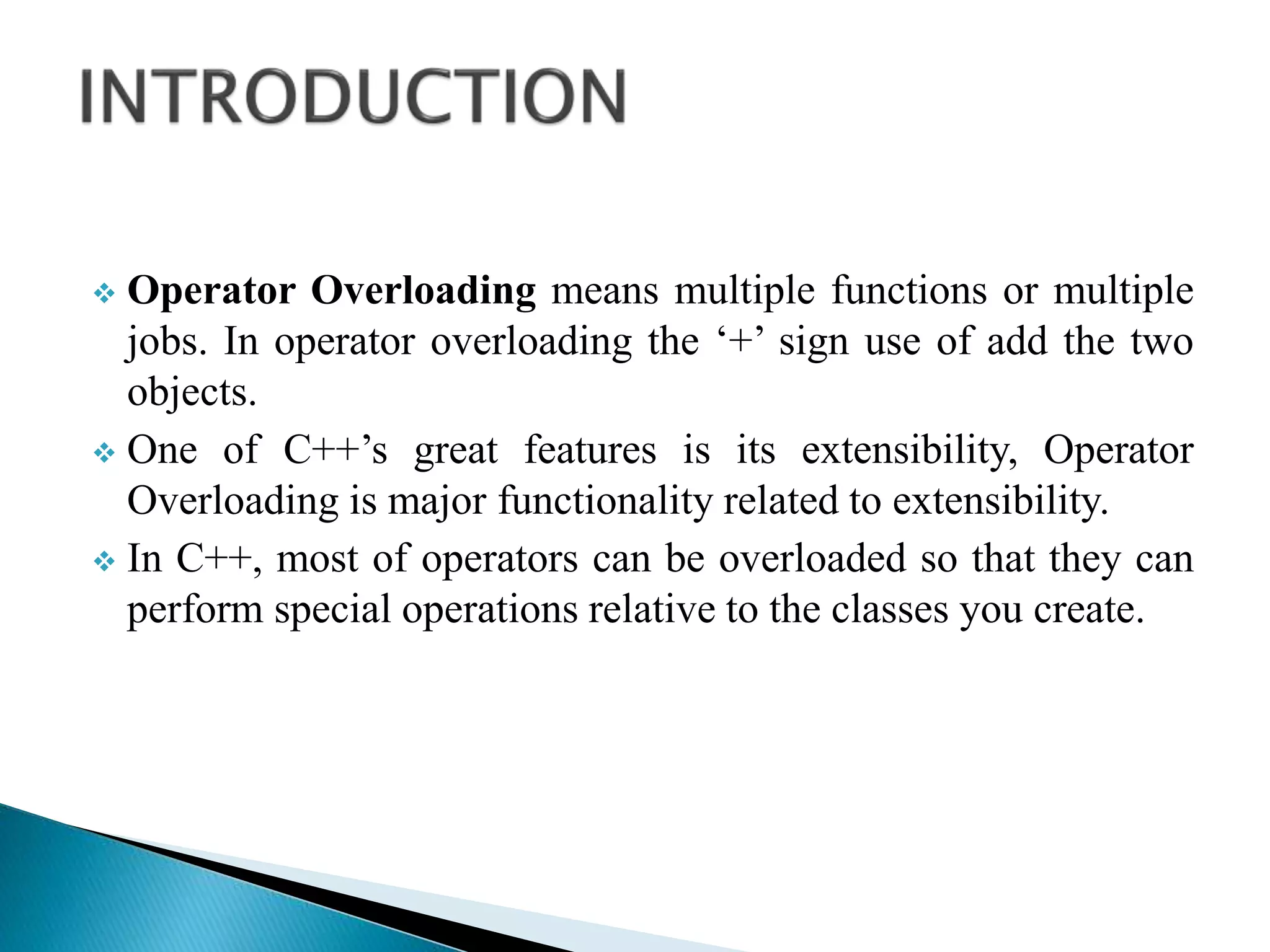 Operator overloading in C++ | PPT