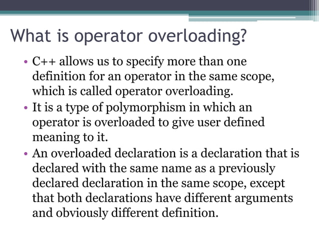 Operator overloading (binary) | PPT