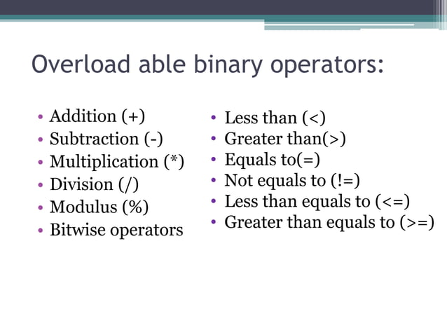 Operator overloading (binary) | PPT