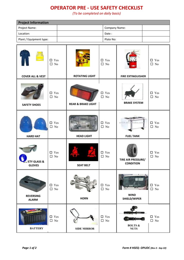 OPERATOR PRE-USE CHECKLIST Form # HSEQ - OPUDC Rev 2 -.docx
