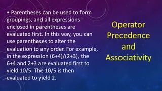 Operator Precedence and Associativity | PPTX | Computing | Technology ...