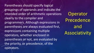 Operator Precedence and Associativity | PPTX | Computing | Technology ...