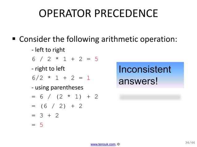 Operator precedence and associativity | PPT