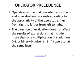Operator precedence and associativity | PPT