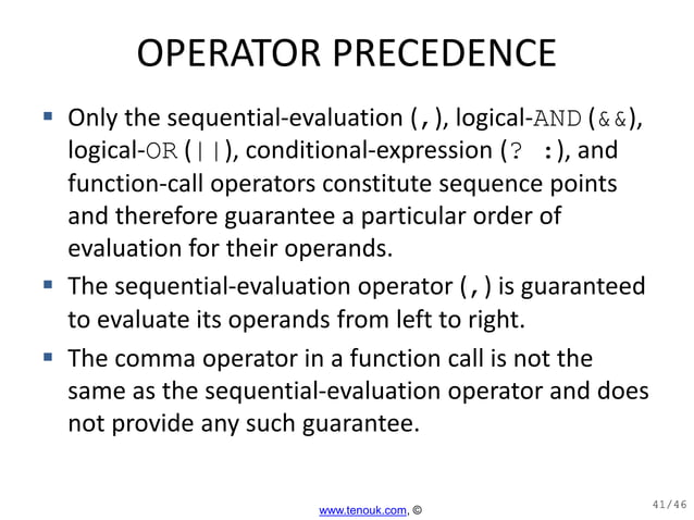 Operator precedence and associativity | PPT