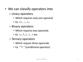 Unit 4. Operators and Expression | PPT