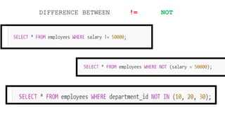 DIFFERENCE BETWEEN != NOT
 