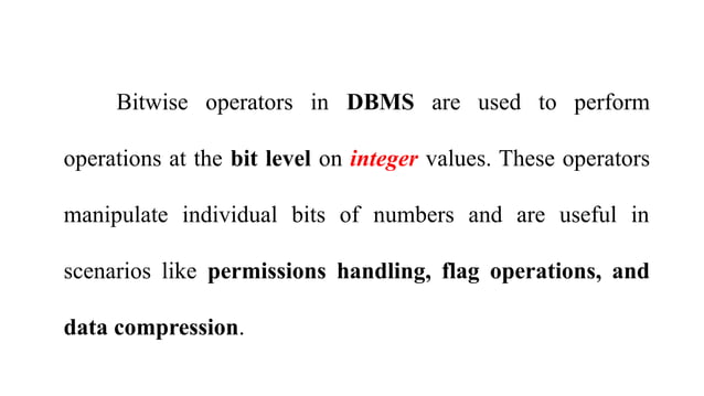 OPerators.pptx Best topics dbms. Good one | PPT