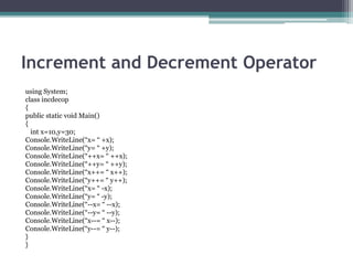 Operators and expression in c# | PPTX