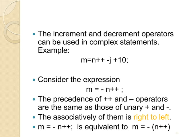 Operators and expressions